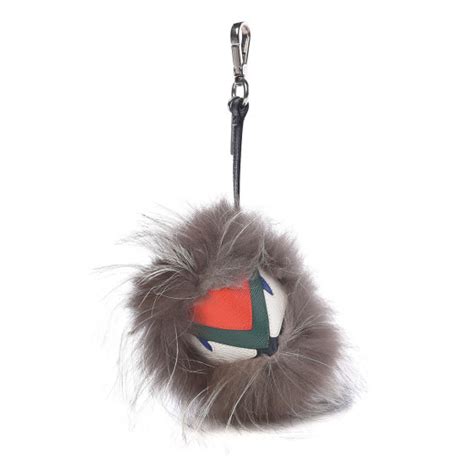 FENDI Silver Fox Fur Vitello Elite Monster Bag Bug Cube Charm 